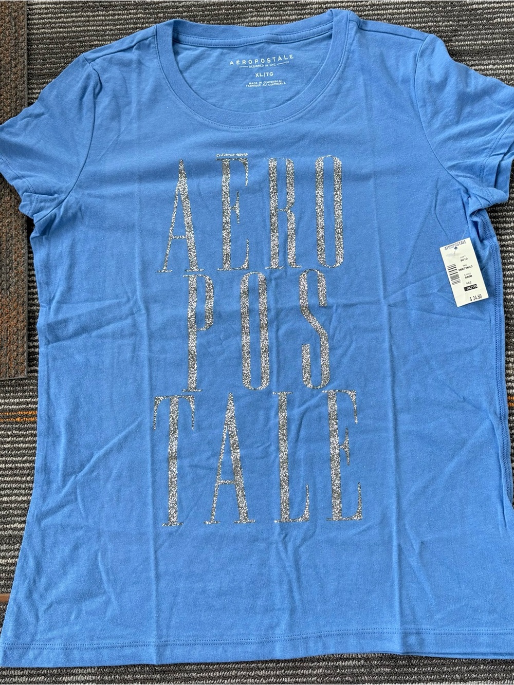 NWT Aéropostale Blue Glitter Stack Graphic Tee Size XL